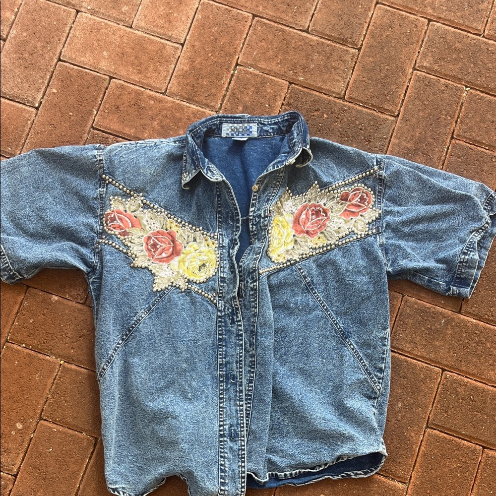 Floral Embroidered Denim Jacket - Picture 1 of 5